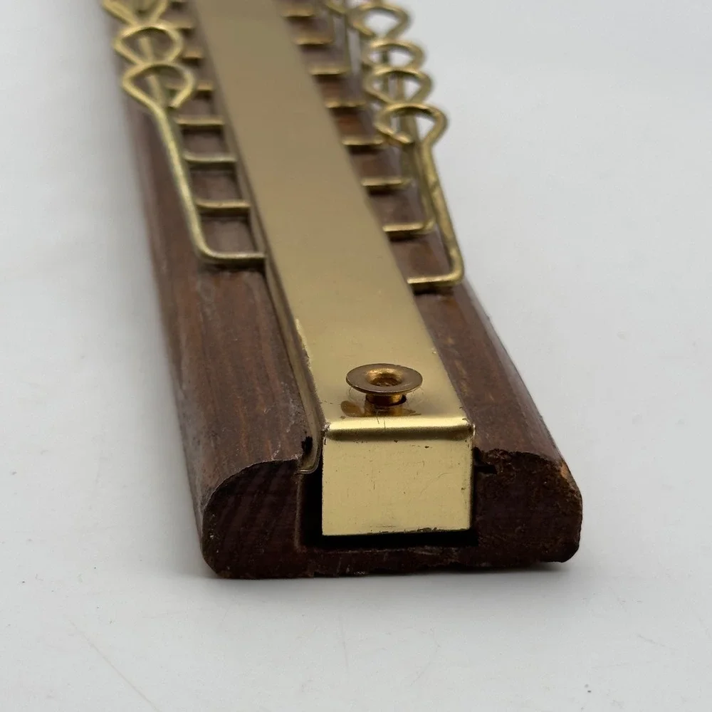 Vintage Wood and Brass Wall Mounted Tie Belt Rack 36 Hook Closet Organizer 19in